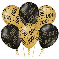 24x stuks Leeftijd verjaardag feest ballonnen 100 jaar geworden zwart/goud 30 cm - Feestartikelen/versiering