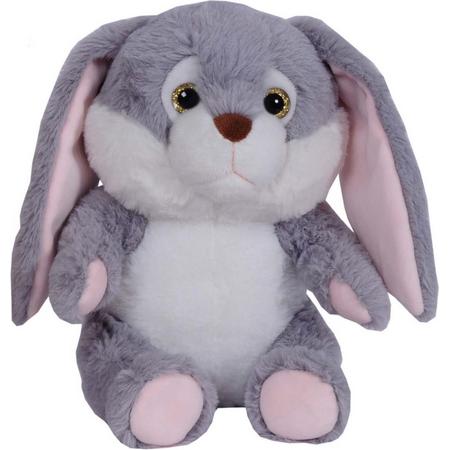 Pluche speelgoed knuffeldier Grijs konijn met flaporen van 24 cm - Dieren konijnen knuffels - Cadeau voor kinderen