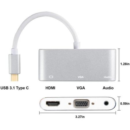 USB-C 4 in 1 adapter, HDMI, VGA, 3.5mm Audio Adapter en extra USB poort