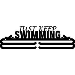 Just Keep Swimming 3bars Medaillehanger zwarte coating - staal - (35cm breed) - Nederlands product - incl. cadeauverpakking - sportcadeau - medalhanger - medailles - zwemsport - muurdecoratie