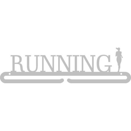 Medaillehanger - RVS - Running Girl Front (35cm breed) - Nederlands product - incl. cadeauverpakking - eigen ontwerp mogelijk - sportcadeau - topkado - medalhanger - medailles - marathon - hardloopschoenen - muurdecoratie