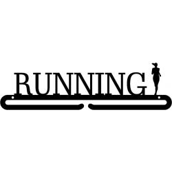 Running Girl front Medaillehanger zwarte coating - staal - (35cm breed) - Nederlands product - incl. cadeauverpakking - sportcadeau - medalhanger - medailles -marathon – muurdecoratie