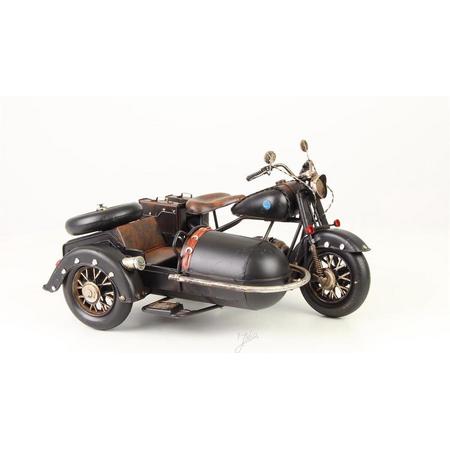 Motorfiets met zijspan - Tinnen beeldje - handbeschilderd - 18,2 cm hoog