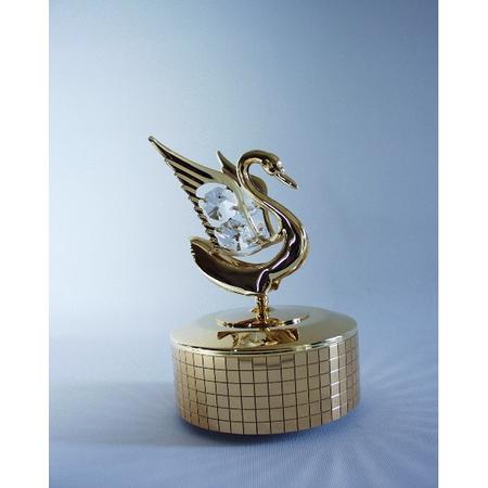 Sculptuur - 12 cm hoog - Beeld miniatuur - zwaan - muziekdoos - goud