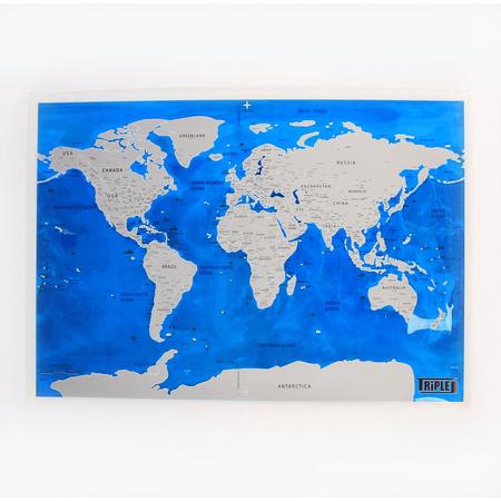 Triple J - Kras Wereldkaart - World Scratch Map - Blauw