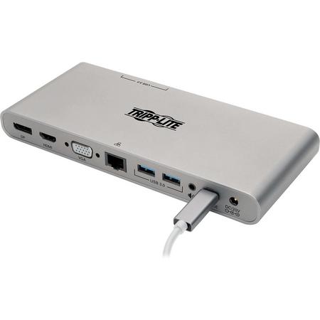 Tripp-Lite U442-DOCK4-S USB Type-C Docking Station, HDMI, VGA, DisplayPort, USB-A/C, GbE, 100W PD Charging, 4K @ 30 Hz, Thunderbolt 3, Silver TrippLite