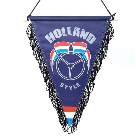 Luxe vaantje met koord - Holland Style - Blauw met logo - 19x23cm - Zwarte franjes