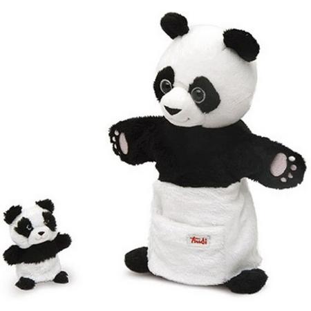 Trudi Handpop Mama & Baby Panda 28 Cm Zwart/wit