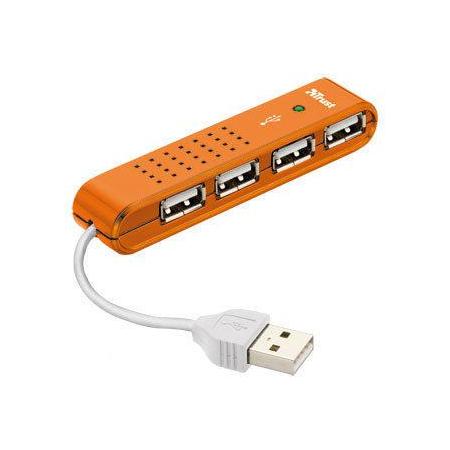 Trust, Vecco 4 Port Usb 2.0 Mini Hub oranje