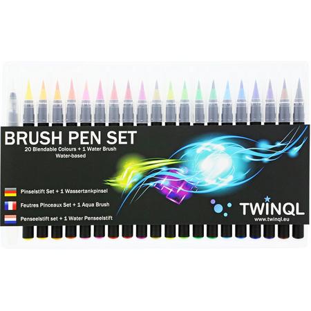 TWINQL - 20 Kleuren penseelstiften - Voor kleuren, kalligraferen en aquarellen - Inclusief water penseelstift
