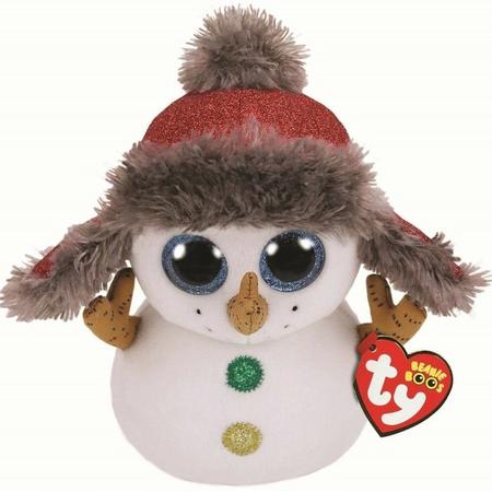 Pluche Ty Beanie witte sneeuwpop knuffel Buttons 24 cm speelgoed - Sneeuwpoppen knuffels - Speelgoed voor kinderen