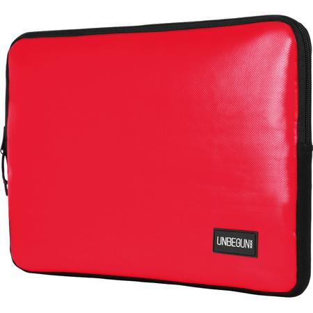 15 inch laptop sleeve van gerecycled materiaal (duurzaam) - Rode laptophoes voor MacBook Pro - Dit product is handgemaakt in Amsterdam