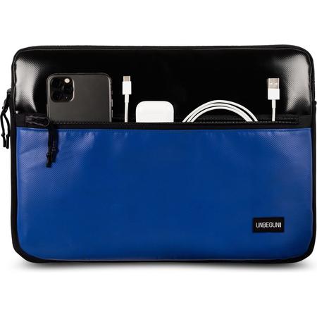 MacBook Pro 13 inch case met voorvak (van gerecycled materiaal) - Zwart/blauwe laptop sleeve voor nieuwe MacBook Pro 13.3 inch (2016/2017/2018/2019/2020)