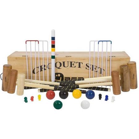 Familie-Croquet set, 6-persoons , unieke kwaliteit, sterke poorten en houten ballen-Kist
