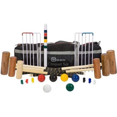 Familie-Croquet set, 6-persoons , unieke kwaliteit, sterke poorten en houten ballen-Luxe Tas
