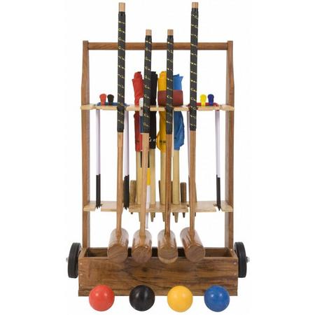Professionele Croquet set, 4-persoons, unieke kunststof ballen, sterke stalen poorten-Trolley