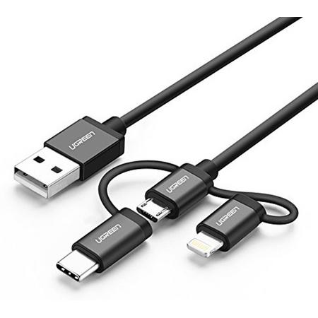 1.5 Meter Ugreen 3-in-1 Lightning, Micro USB, Type-C kabel