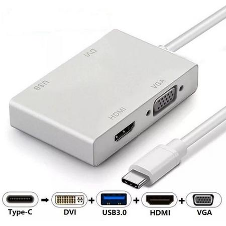 4in1 Type-C naar HDMI VGA DVI USB3.0 Adapter Convertor voor Laptop