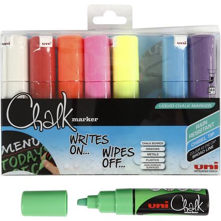Chalk marker, lijndikte: 8 mm, kleuren assorti, 8stuks