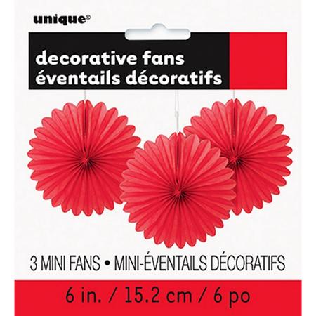 Unique Party Mini-Ventilator Decoraties (Pakket van 3) (Rood)