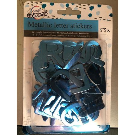 Stickers Alfabet metallic letters 53 stuks metallic blauw 3 cm hoog - 2.5 cm lang