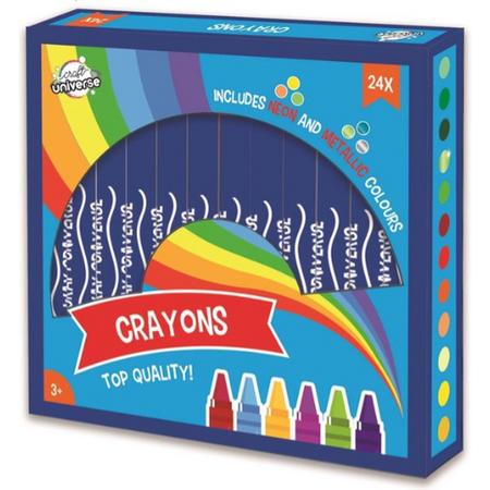 Waskrijt - Waskrijtjes voor Kinderen - 24 stuks - Inclusief Neon en Metallic kleuren - Blauw
