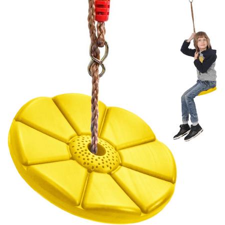Schommel voor kinderen - Ronde schommel  Geel - 75kg max - Makkelijk op te hangen - Touwlengte 110 t/m 190cm