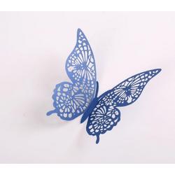 Cake topper decoratie vlinders - Muur decoratie met plakkers - 12 stuks - Blauw - VL-02