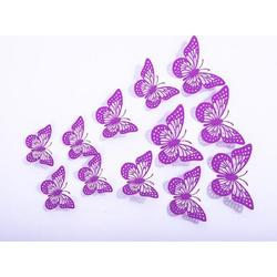 Cake topper decoratie vlinders - Muur decoratie met plakkers - 12 stuks - Paars - VL-01