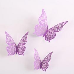 Cake topper decoratie vlinders - Muur decoratie met plakkers - 12 stuks - Paars - VL-02