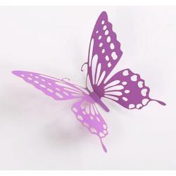 Cake topper decoratie vlinders - Muur decoratie met plakkers - 12 stuks - Paars - VL-04