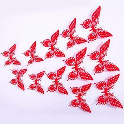 Cake topper decoratie vlinders - Muur decoratie met plakkers - 12 stuks - Rood - VL-04