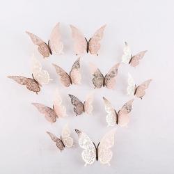 Cake topper decoratie vlinders - Muur decoratie met plakkers - 12 stuks - Rosé - VL-02