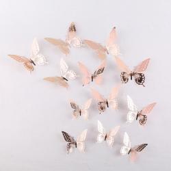 Cake topper decoratie vlinders - Muur decoratie met plakkers - 12 stuks - Rosé - VL-04