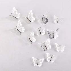Cake topper decoratie vlinders - Muur decoratie met plakkers - 12 stuks - Zilver - VL-01