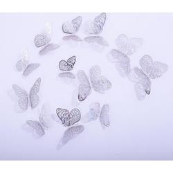 Cake topper decoratie vlinders - Muur decoratie met plakkers - 12 stuks - Zilver - VL-03