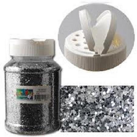Glitter pot zilver 1 mm 400 gram met strooideksel