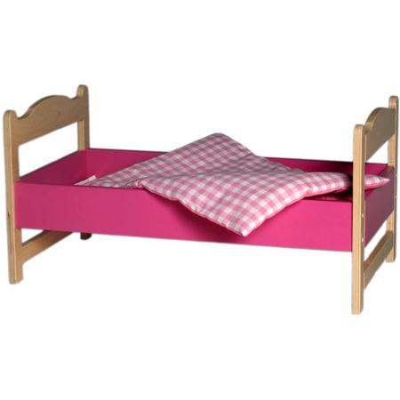 Poppenbedje hout, roze, van Dijk Toys, met bedbekleding