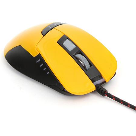 VARR OM-270 6 knops Gaming Mouse 1200-1600-2400-3200DPI geel met anti=zweet coating en multi-color LED verlichting