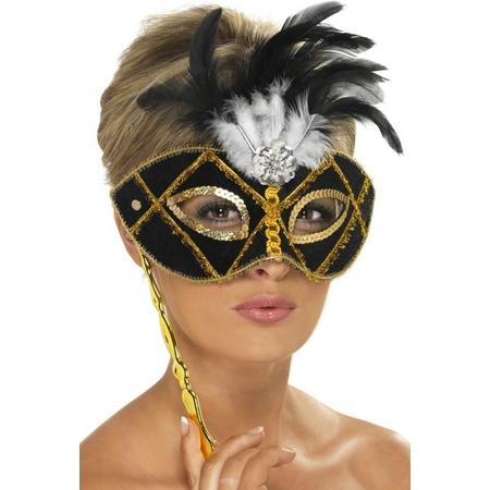 Eyemask, Black And Gold With Feathe