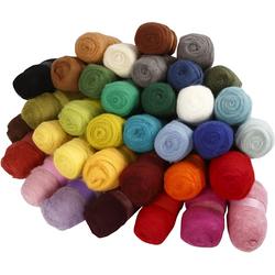 Gekaarde wol , kleuren assorti, 35x100 gr
