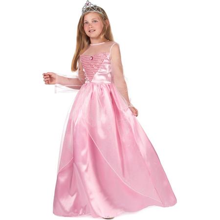 LUCIDA - Lange satijn roze prinsessen jurk voor meisjes - M 122/128 (7-9 jaar) - Kinderkostuums