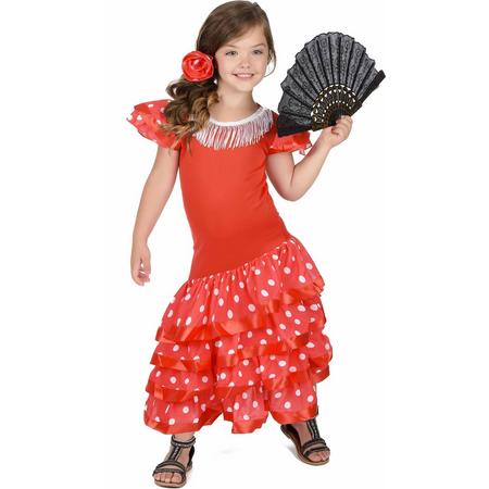 LUCIDA - Rode flamenco danseres kostuum voor meisjes - M 122/128 (7-9 jaar) - Kinderkostuums