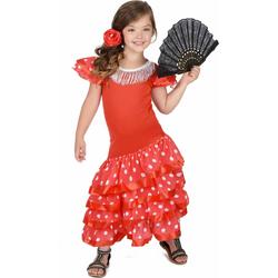 LUCIDA - Rode flamenco danseres kostuum voor meisjes - S 110/122 (4-6 jaar) - Kinderkostuums