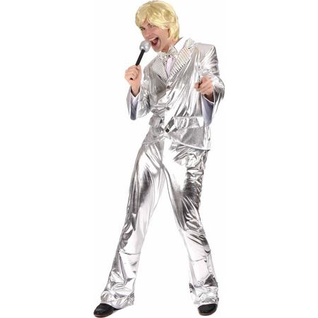 LUCIDA-CAMBODIA - Glanzend zilverkleurig disco kostuum voor mannen - L - Volwassenen kostuums