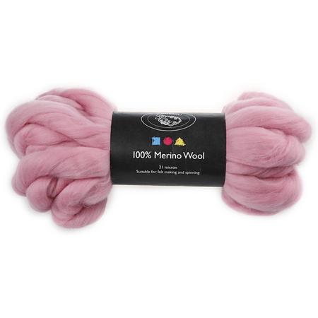 Merino wol, 21 micron, lichtroze, 100 gr