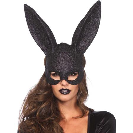 Zwart glitter konijnenmasker voor volwassenen - Verkleedmasker - One size