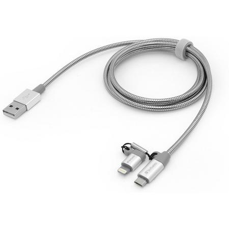 Verbatim 48869 mobiele telefoonkabel USB Lightning/Micro USB-B Aluminium, Grijs 1 m