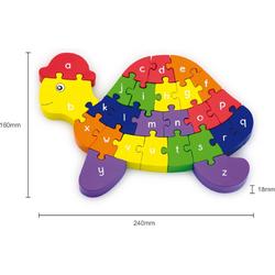 Viga Toys 3D Houten Puzzel Schildpad - Leer het Alfabet en Leer Tellen