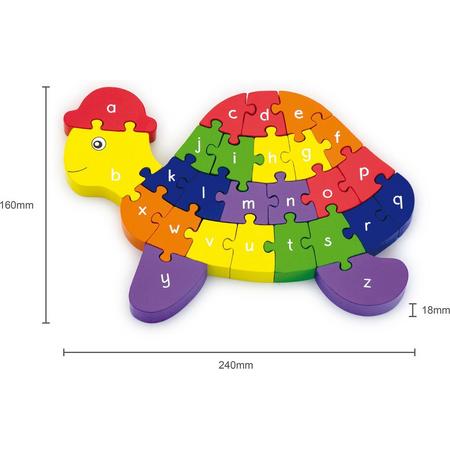 Viga Toys 3D Houten Puzzel Schildpad - Leer het Alfabet en Leer Tellen
